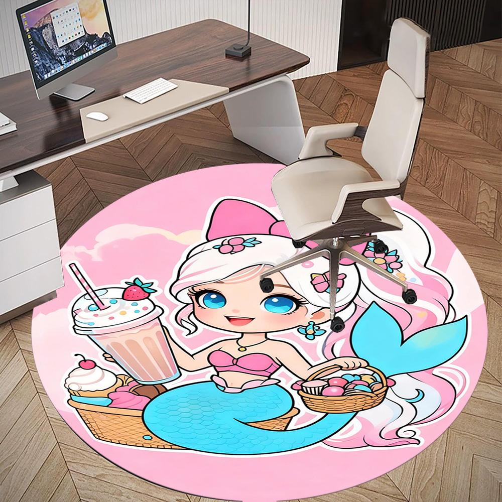 1PC Mermaid Picnic Round Chair mat Area Rug - Non-Slip, Floor Mat for Office, Bedroom, and Indoor Decor -Gift D1127267