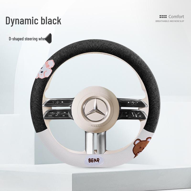 Classic Linen Steering Wheel Cover, Universal 38CM, All-Season Use