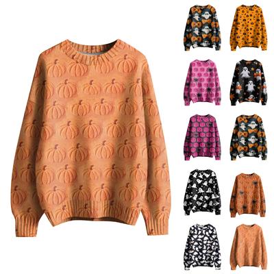 Herren Langarm Pullover Strickpullover Lässiger Halloween-Print Strick Übergröße