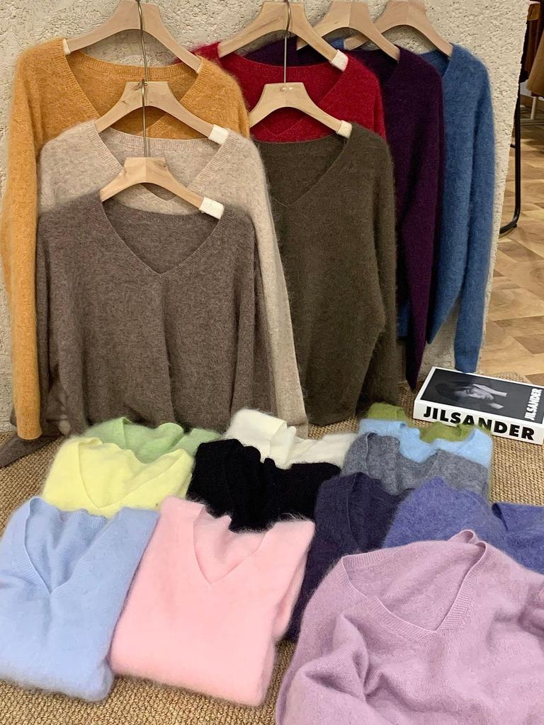 Women’s High-End Plush Wool-Cashmere V-Neck Sweater - Seamless, Soft, Stitched Knit Top