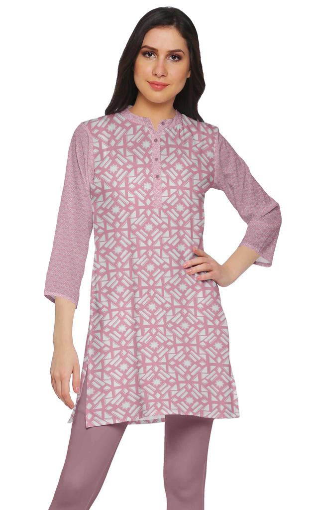 Moomaya Printed Side Slit Short Kurta Tunic For Women Summer Wear Ladies