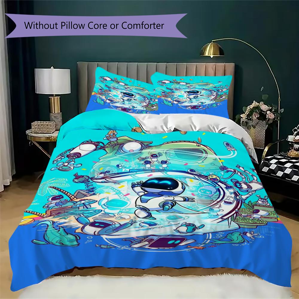 Parure de lit ASTRO BOT motif uilt Set uilt Housse Taie d'oreiller Décoration de maison Cadeau d'anniversaire (1 * housse de couette + 2 * taie d'oreiller sans garnissage)