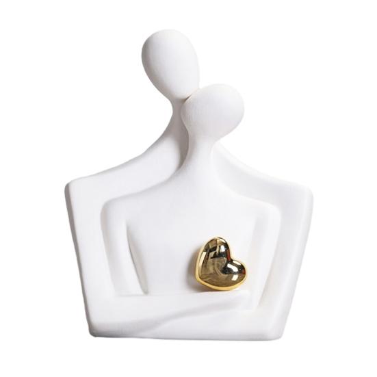 Ceramic Couple Statue Hugging Kissing Lover Figurine for TV Stand Shelf Decor Romantic Couple Heart Sculpture for Wedding Anniversary Gift