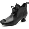 GKTINOO Women Genuine Leather High Heels Autumn Winter Ankle Boots Square Toe Zipper Elegant Short Boots Women's Shoes