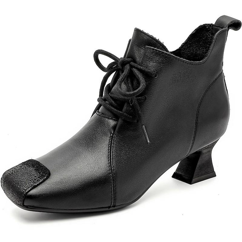 

GKTINOO Женские ботильоны из натуральной кожи на высоком каблуке, осенне-зимние, с квадратным носком и молнией, элегантные короткие ботинки, женская обувь 40