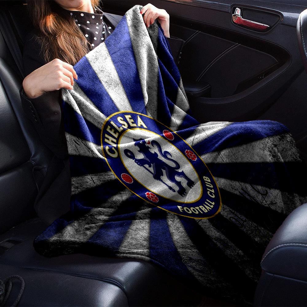 Chelsea Football Club Crest Flannel Blanket, Soft Polyester, Modern Design, All-Season for Camping, Travel, Gifts for holidays or birthdays