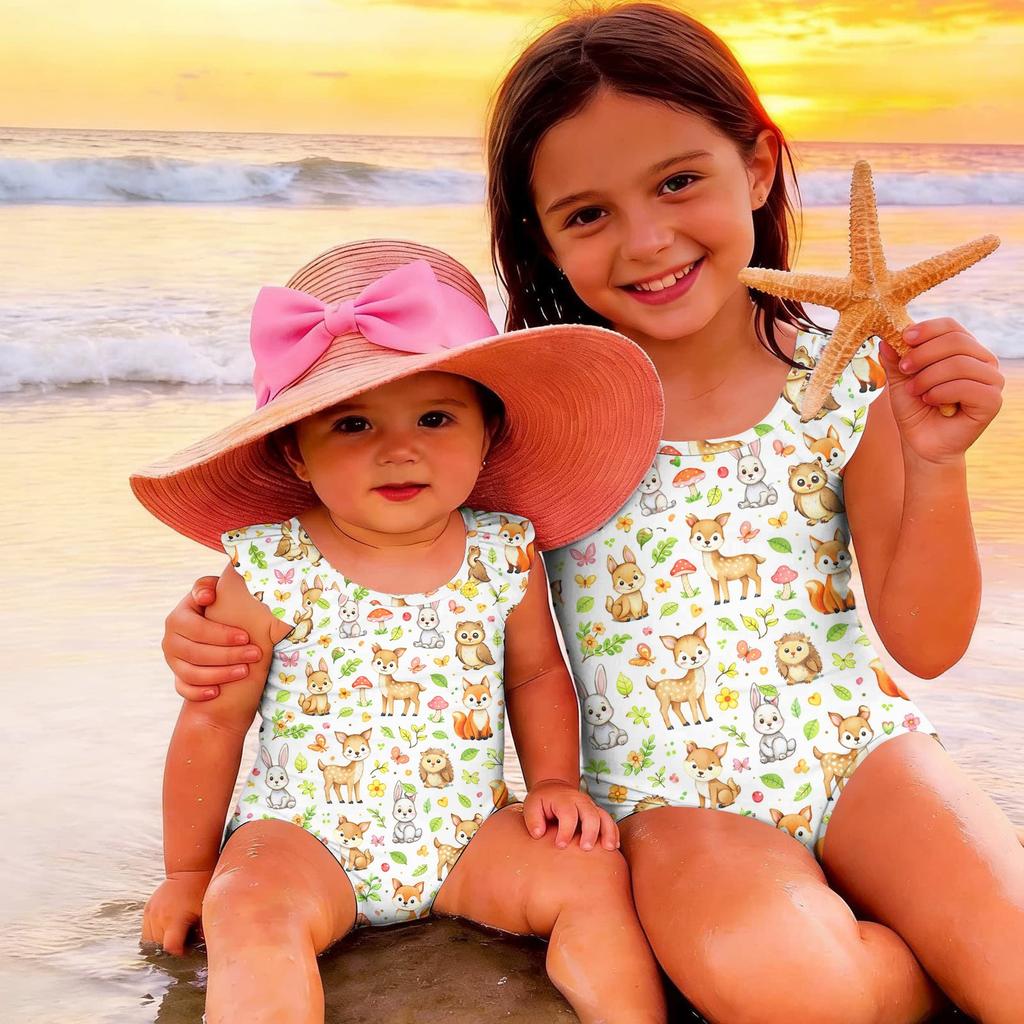 Girls One Piece Swimsuit Summer Animal Print Kids Swimwear Sleeveless Casual Beachwear Toddler Bathing Suit for Children