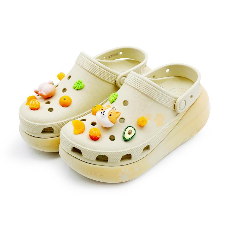 Crocs Crush Clog REGO Hot Dog Cute Fruit Detachable Accessories Stepping On Poop Shoes Unisex Same White and Yellow