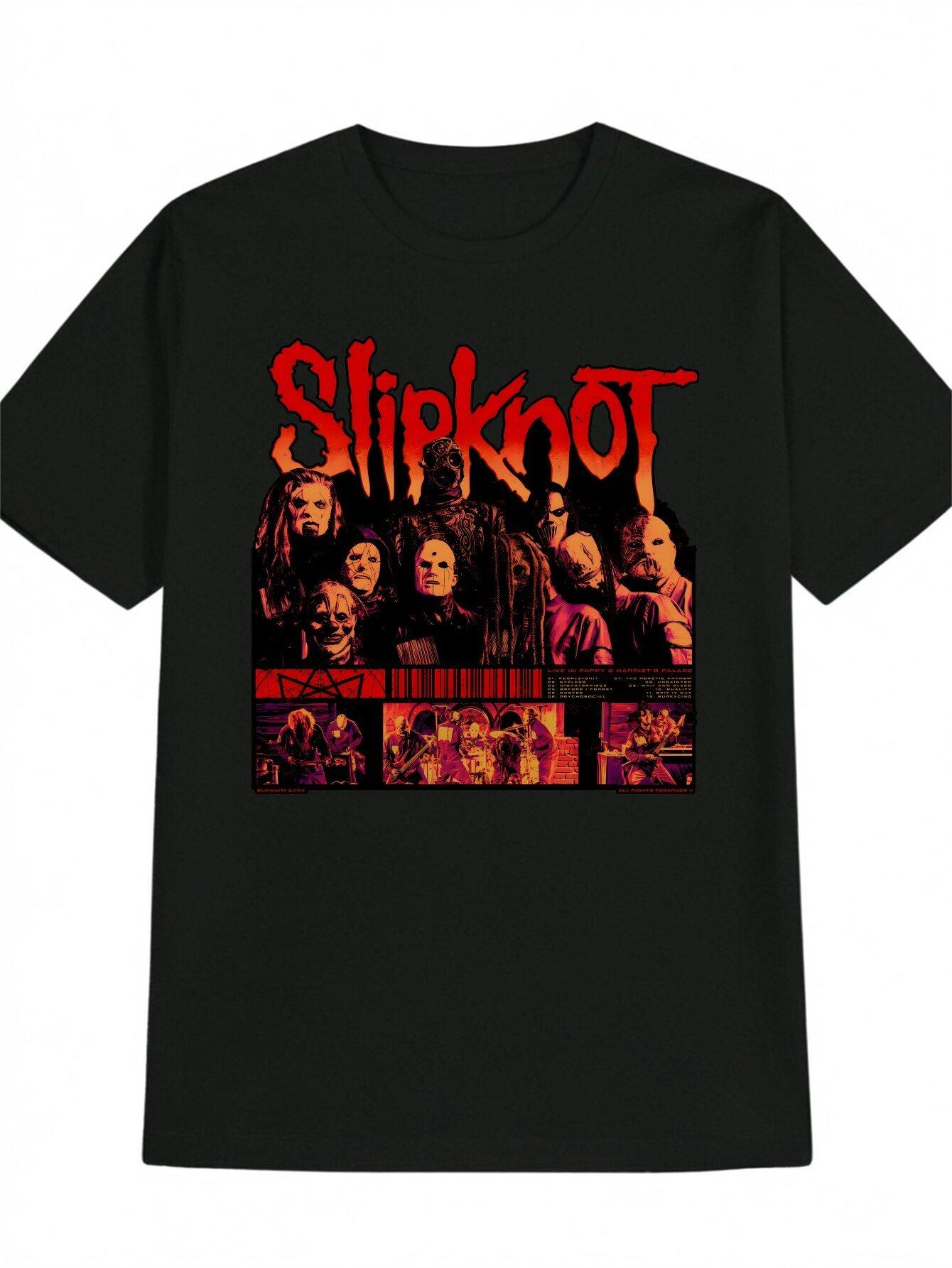 Casual Crew Neck T-shirt with Slipknot Portrait Print S