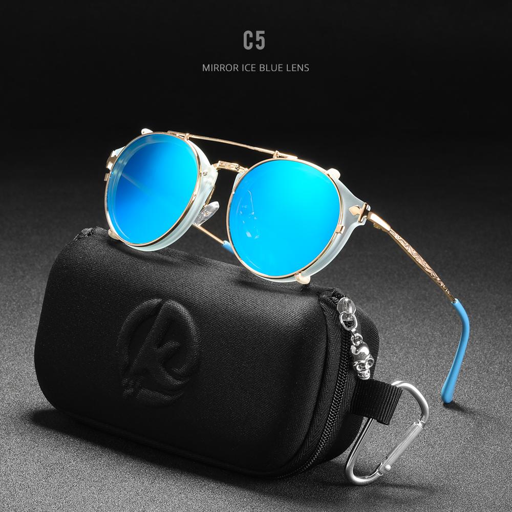 KDEAM Steampunk Clip On Sunglasses Men Round Sun Glasses Women Baroque Carved Legs All-matching Size With Box