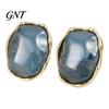 Fashion Statement Earrings for Women 1 Pair Natural Healing Stone Stud Women, Gold Versatile Casual Dress Plated Oval Resin Earrings, Faux Crystal
