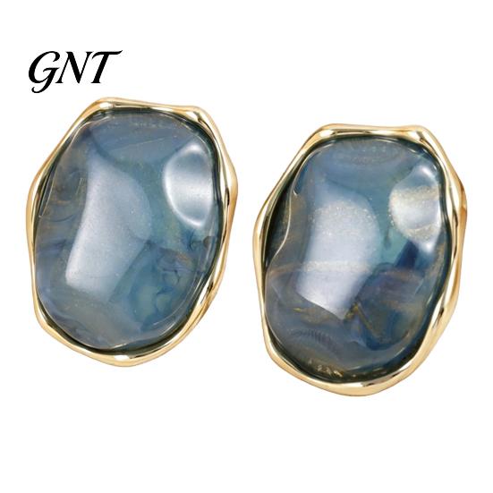 Fashion Statement Earrings for Women 1 Pair Natural Healing Stone Stud Women, Gold Versatile Casual Dress Plated Oval Resin Earrings, Faux Crystal