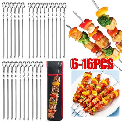 6-16 Stück Edelstahl Grillspieße BBQ Spieße Kebab Langer Griff Metallspieße Schaschlikspieße Für Camping Kochen