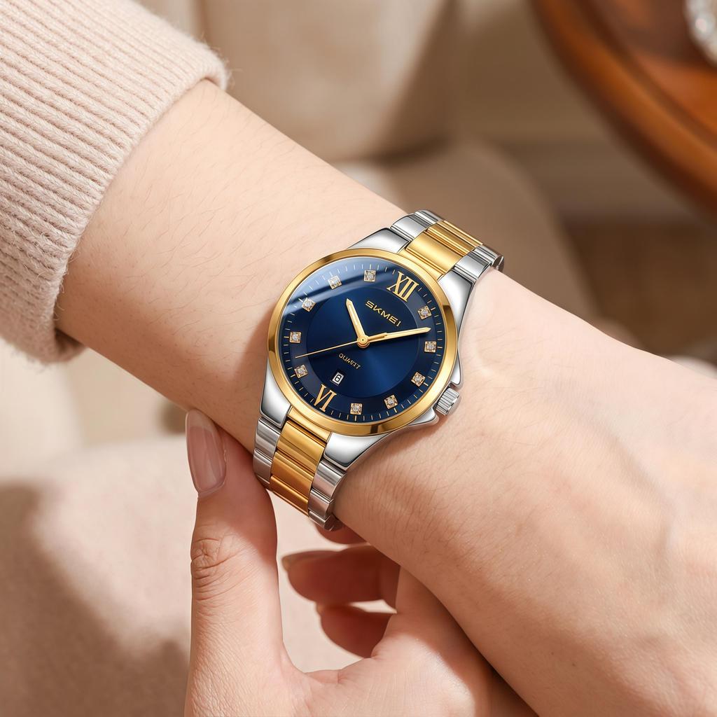 Women's Quartz Watch SKMEI Two-Tone Crystal Blue Dial 9409