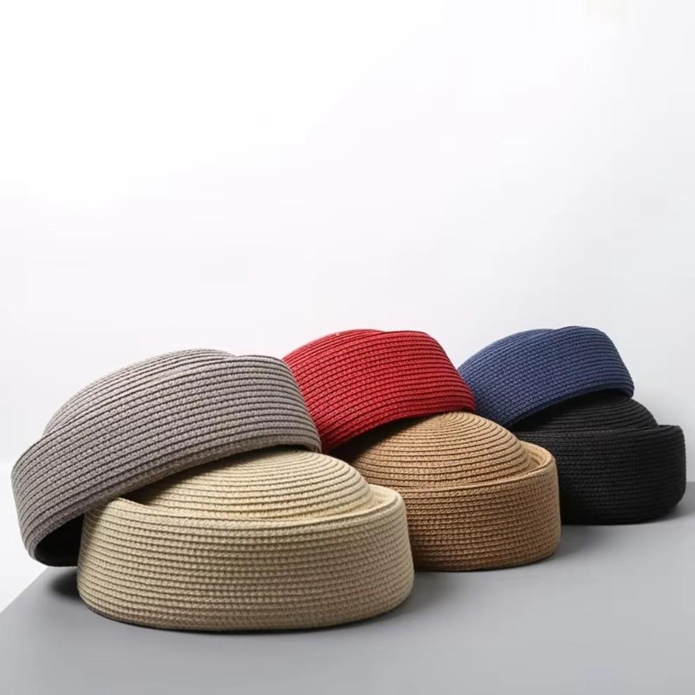 Yiran Dayang Hat Women's Retro Breathable Beret Sun Hat Flat Top Circle Concave Top Handemad Straw Pillbox Hat Handmade Straw Straw Sun Hat Summer Season