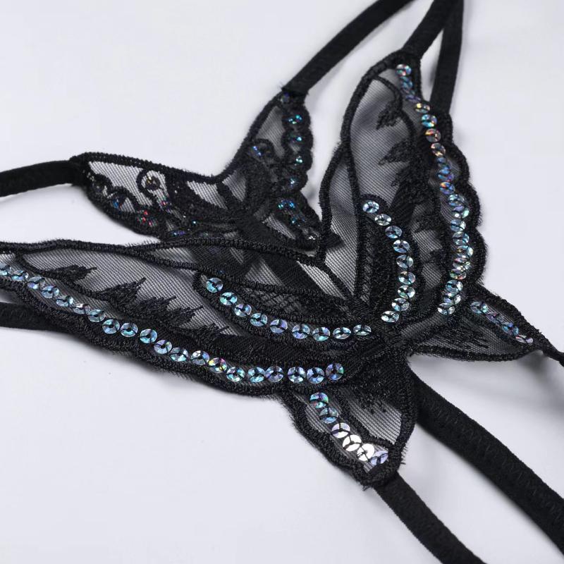 Sexy Dessous Damen Höschen Spitze Pailletten Stickerei Geöffneter Gabelung Slips Tanga Transparent T Hosen Unterwäsche Damen Pantys