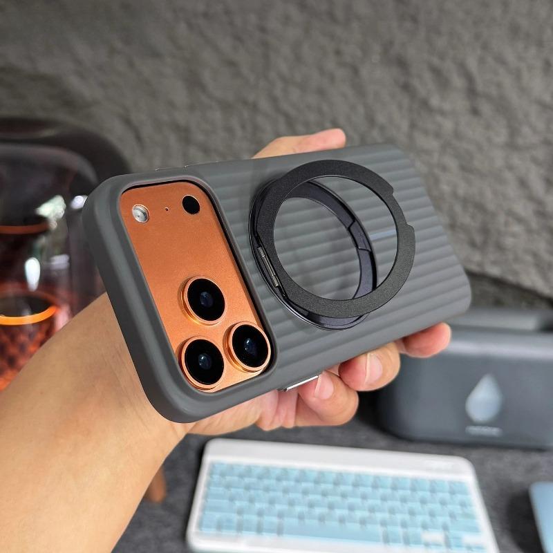3D Striped Corrugated 360 Rotating Stand Holder Case for iPhone 17 16 15 14 13 Pro Max Ultra Slim UV Magnetic Plastic Hard Cover