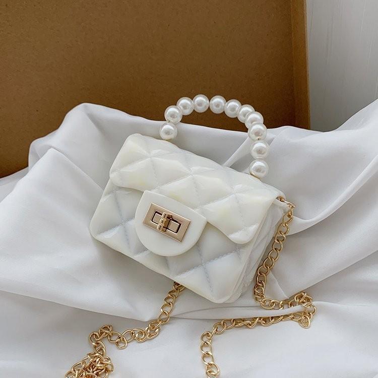 New Pearl Chain Mini Children's Bag 2022 Fashionable Small Girls Crossbody Jelly Bag