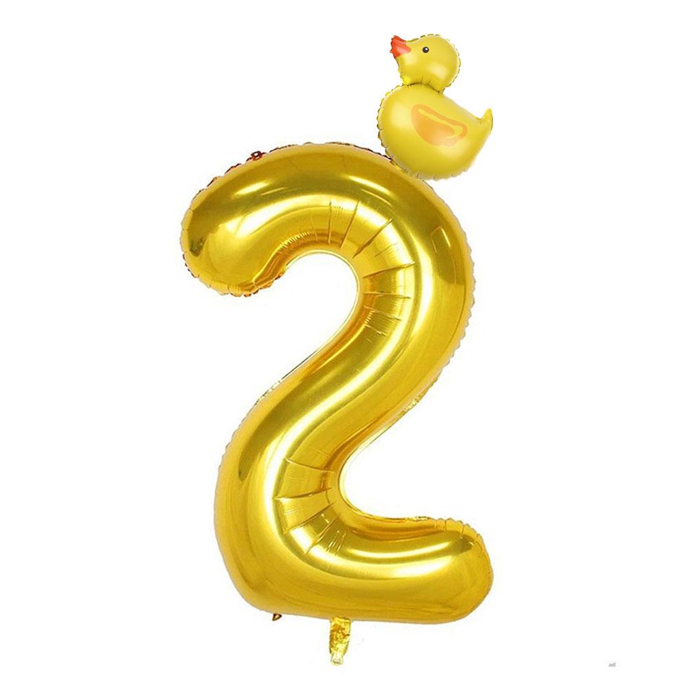 2Pcs Mini Duck Shape Foil Balloons Set Golden 40inch Number Balloon 0-9 Kids Birthday Party Deco Baby Shower Air Globos Gifts