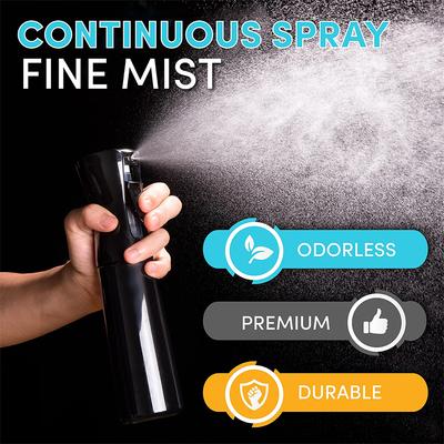 High Pressure Continuous Fine Mist Spray Bottle, Refillable Black Atomizer Sprayer for Hair Care, Skincare, Alcohol Disinfection & Household Cleaning