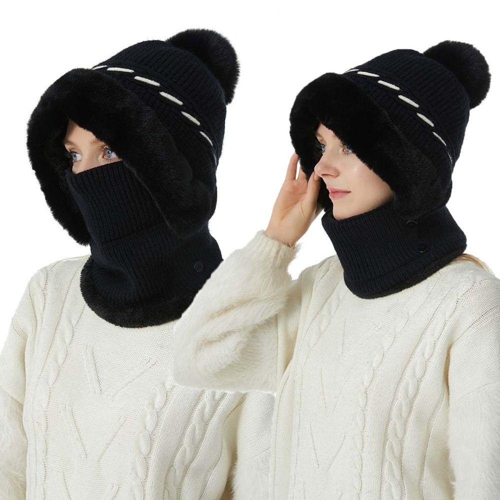 Plush 2in1 Scarf Hat Thicken Warm Balaclavas Hat Simple Winter Cap Mask Set Female Male