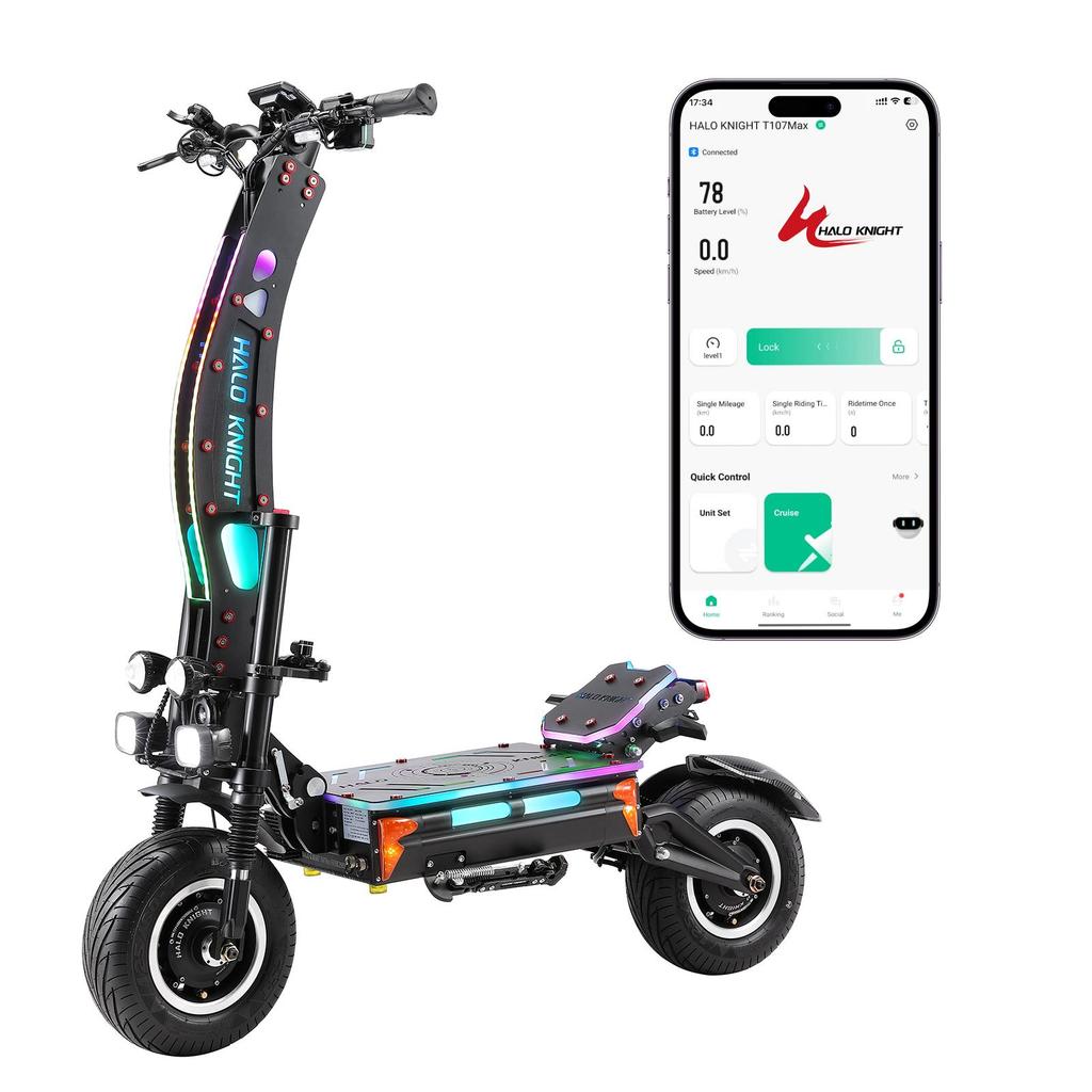 HALO KNIGHT T107MAX All-Terrain Electric Scooter 4000W Dual Motor 72V50Ah Battery 13 Inch Vacuum Tire Outdoor Riding Off-Road E-Scooter