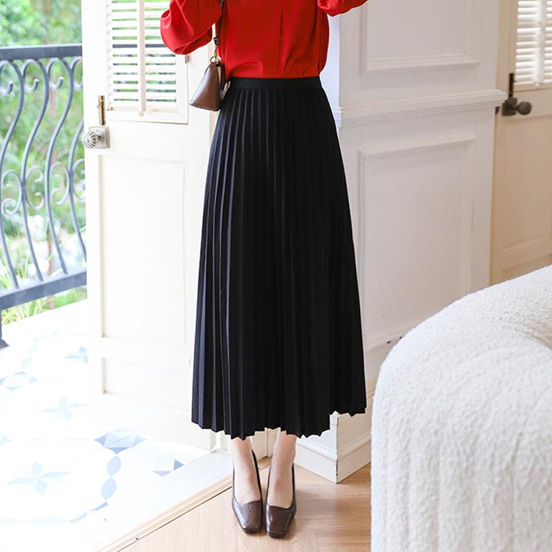 Temperamental Elegant High-Waist Woolen Pleated Skirt - Women's Mid-Length Swing Skirt