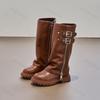 Children's Pu Leather Boots  Autumn Comfortable Anti Slip Zipper  Kids Knee Boots Girls Outdoor Buckle Princess Boots