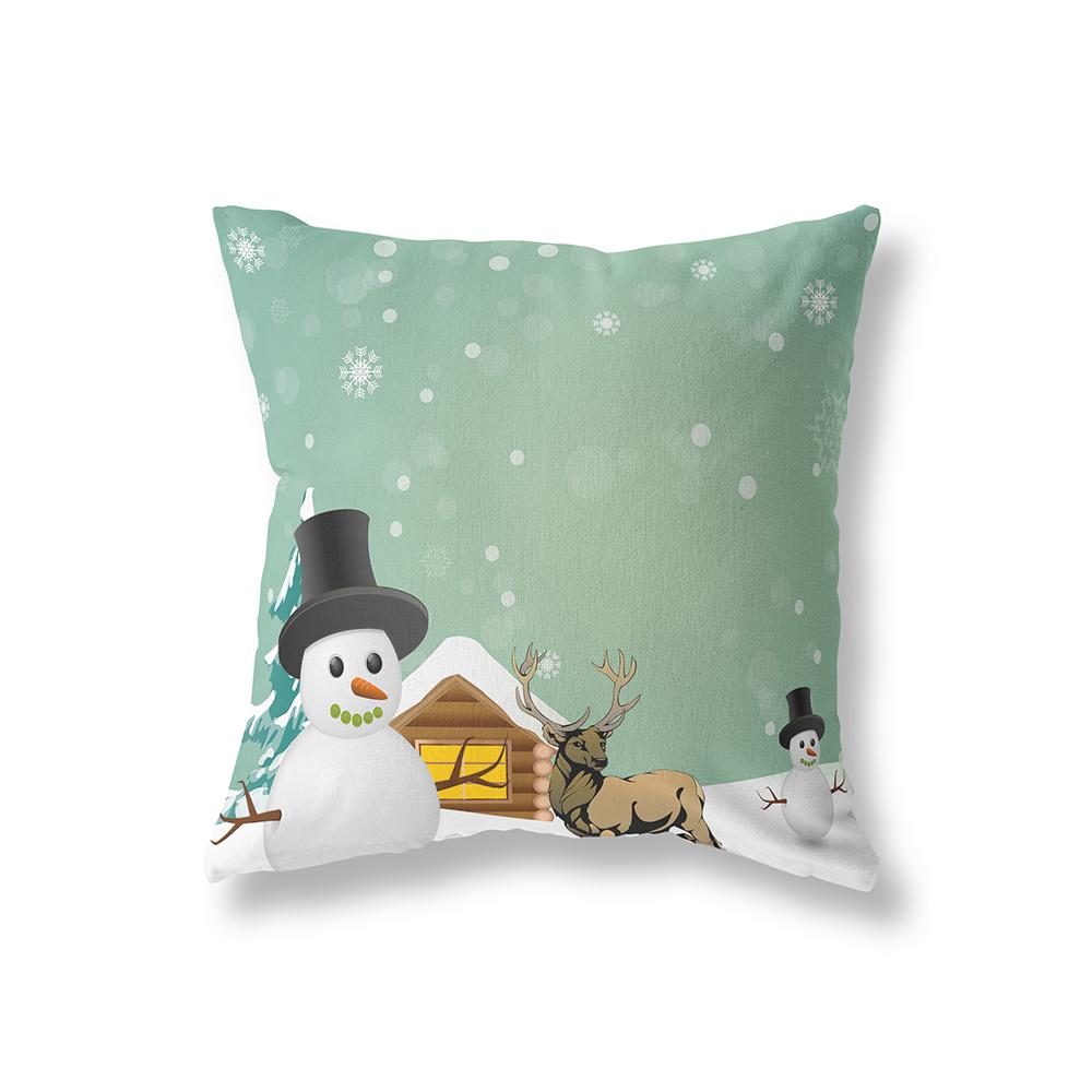 Cute Snowman Merry Christmas Print Pattern Polyester Cushion Cover Home Living Room Sofa Decoration Square Pillow Pillow Cover