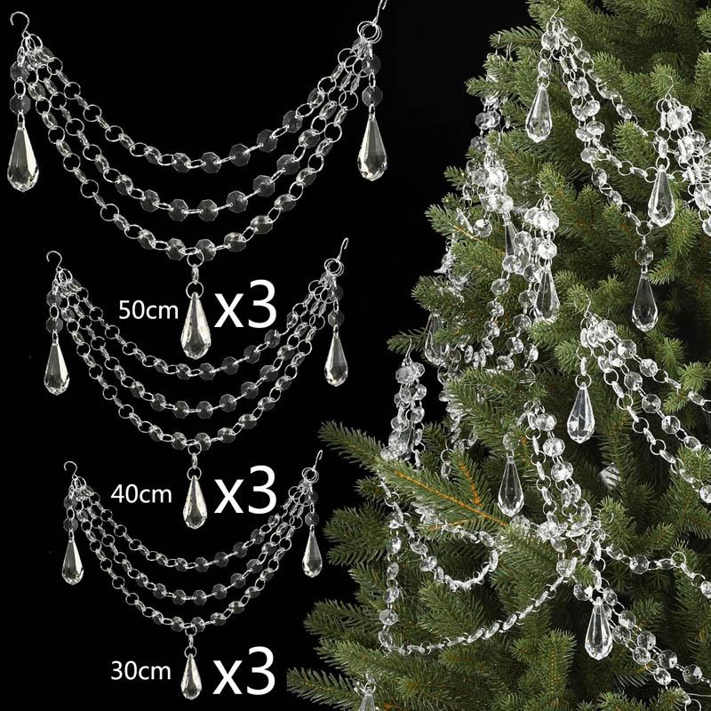 9 Pcs 3-Layer Christmas Crystal Garland Clear Christmas Tree Decor Hanging Ornaments Acrylic Crystal Bead for Xmas Party