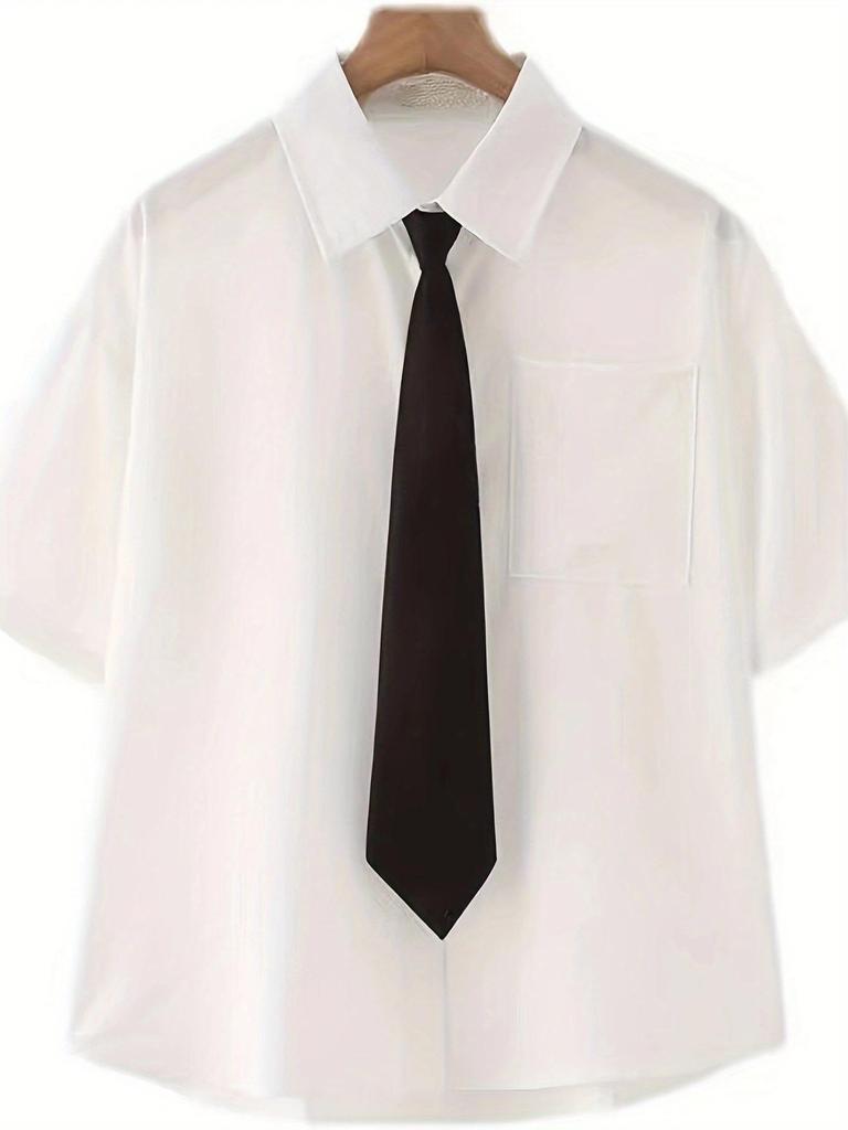 Women's Shirt Summer Loose White Uniform Blouse Single Breasted Short Sleeve JK Blusas DK Top