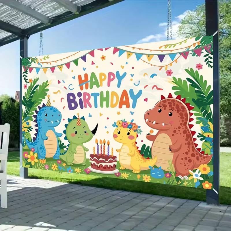 Vibrant Cartoon Dinosaur Birthday Backdrop Kids Dino Party Scene Photography Background Cloth
