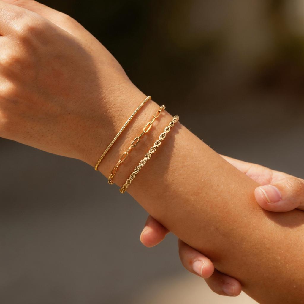 3 Stück Damen Edelstahl Dünne Kette Armband, Wasserdicht Verstellbares Verdrehtes Kette Handgelenkband Armbänder, Mode Punk Schmuck Set