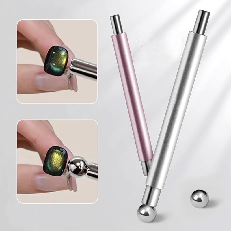 1Pcs Double Head Steel Ball Cat Eye Nail Magnet Stick 3D Glass Bead French Effects Cylindrical Strong Magnetic Pen Manicure Tool