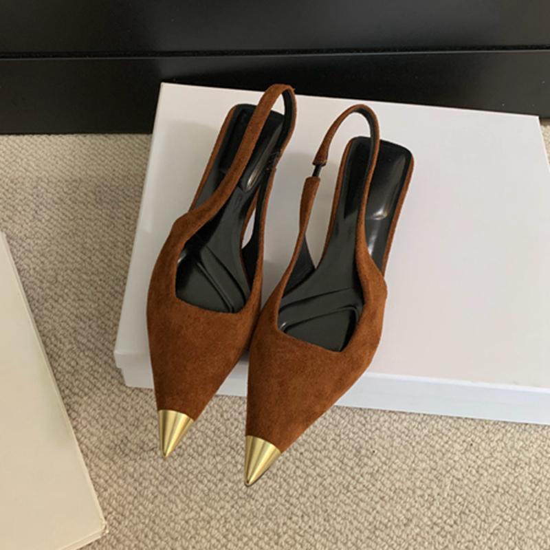 Fashion SUOJIALUN 2025 Spring New Brand Women Sandal Fashion Pointed Toe Shallow Slip On Ladies Slingback Shoes Thin High Heel Dress Pum