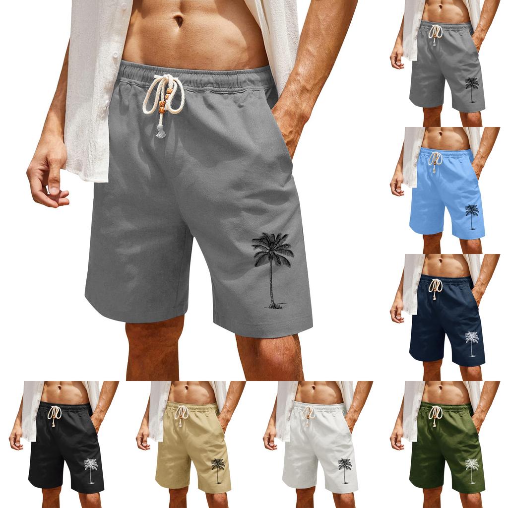 Herrtryck Bomull Linne Casual Shorts Herr Mode Badshorts
