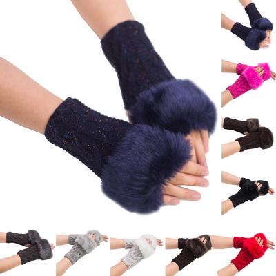Women Girl Warm Winter Faux   Wrist Fingerless Gloves Mittens