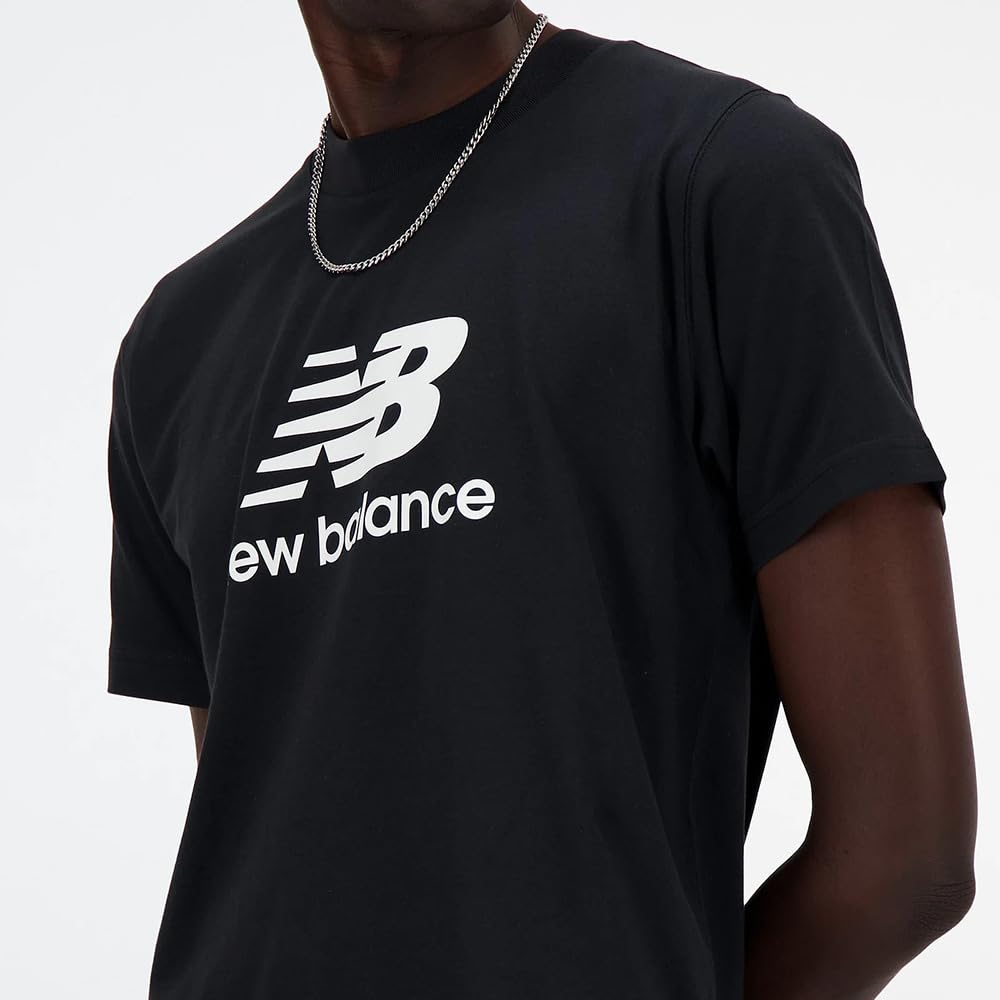 New Balance Stacked Logo Short Sleeve M T-Shirt, 100% Cotton, Men's (MT41502) MT41502(BK)