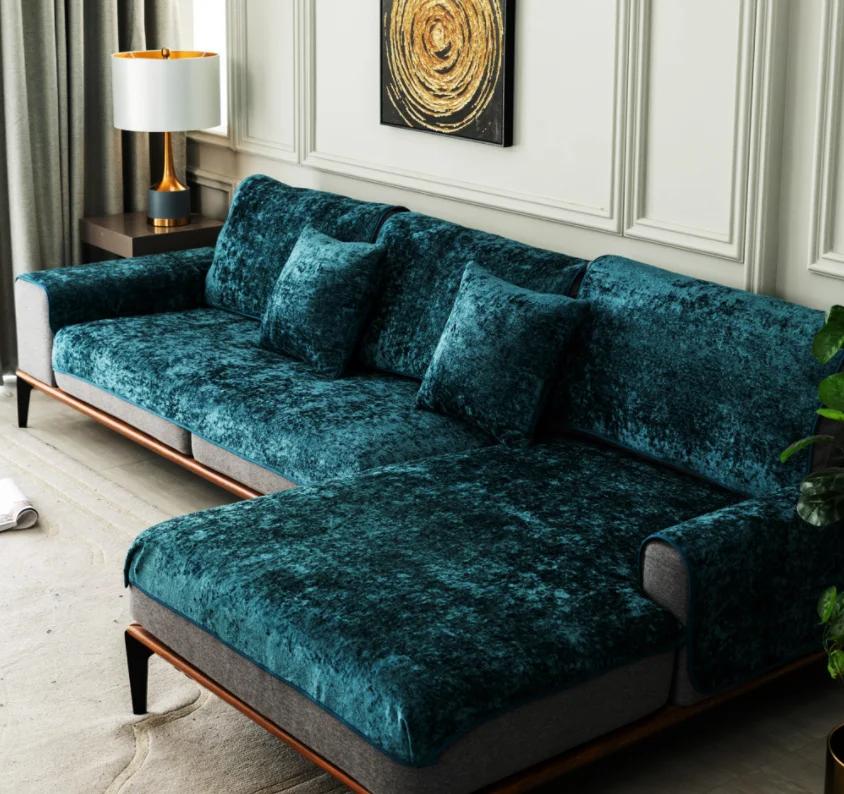 Silky Velvet Leather Sofa Covers Warm Towel Couch Cover Full Coverage Universal Winter Plush Non-slip Sofa Cover