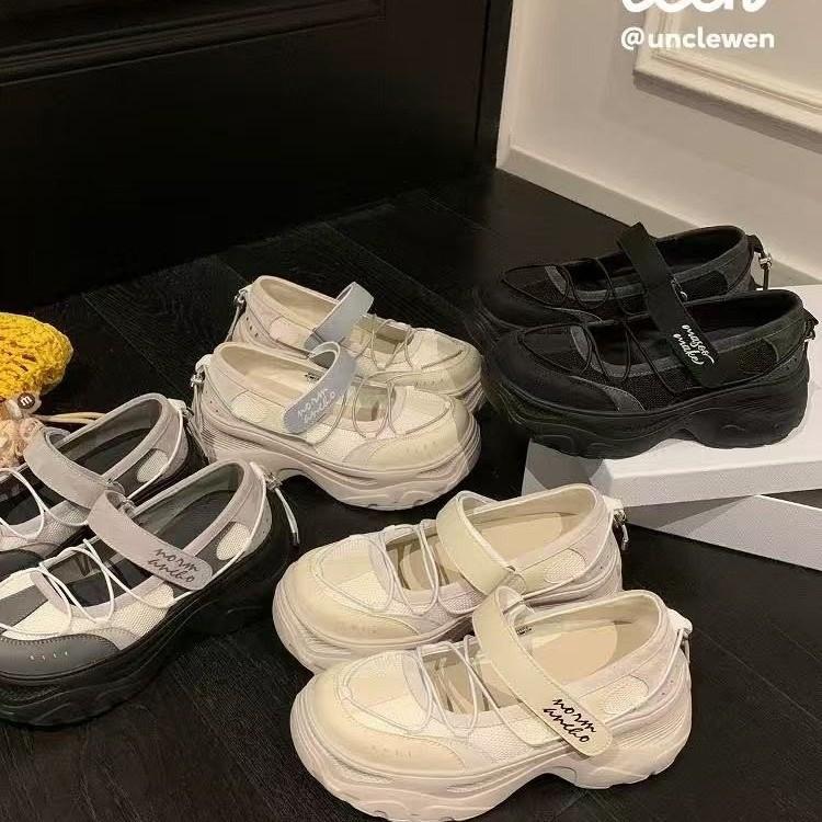 Leather small 6cm thick-soled muffin lightweight shallow mouth Mary Jane women's shoes 2025 new Velcro versatile single shoes