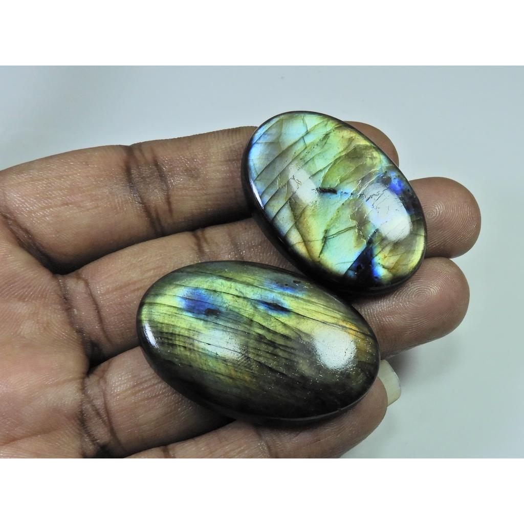 39-42 MM Natural Labradorite Multi Oval Cabochon Loose Gemstone 2 Pcs Lot D-205