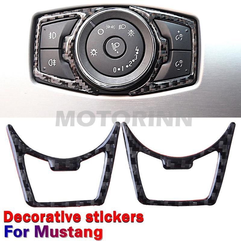 Fits15-2023 Ford Mustang Real Carbon Fiber Interior Headlight Switch Trim Cover