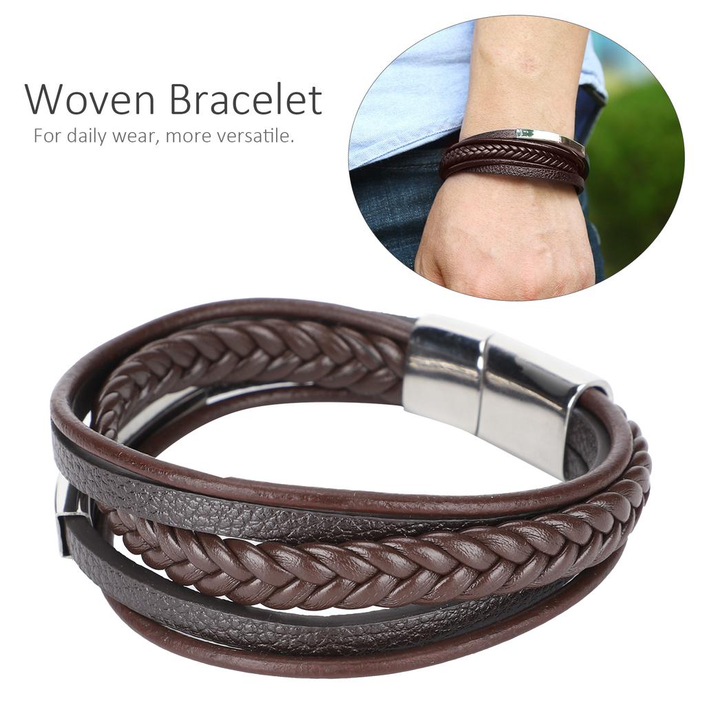 20.5cm Men MultiLayer Bracelet Woven Bracelet Hand Wristband with Magnetic Buckle(Black )