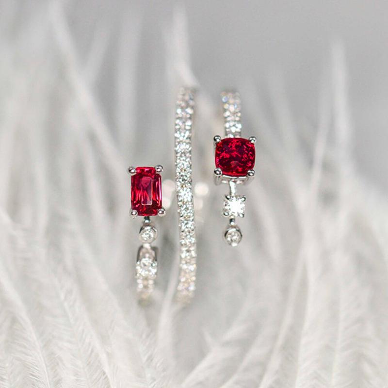 Huitan Newest Red Cubic Zirconia Rings for Women Temperament Finger Accessories Silver Color Luxury Wedding Party Trendy Jewelry