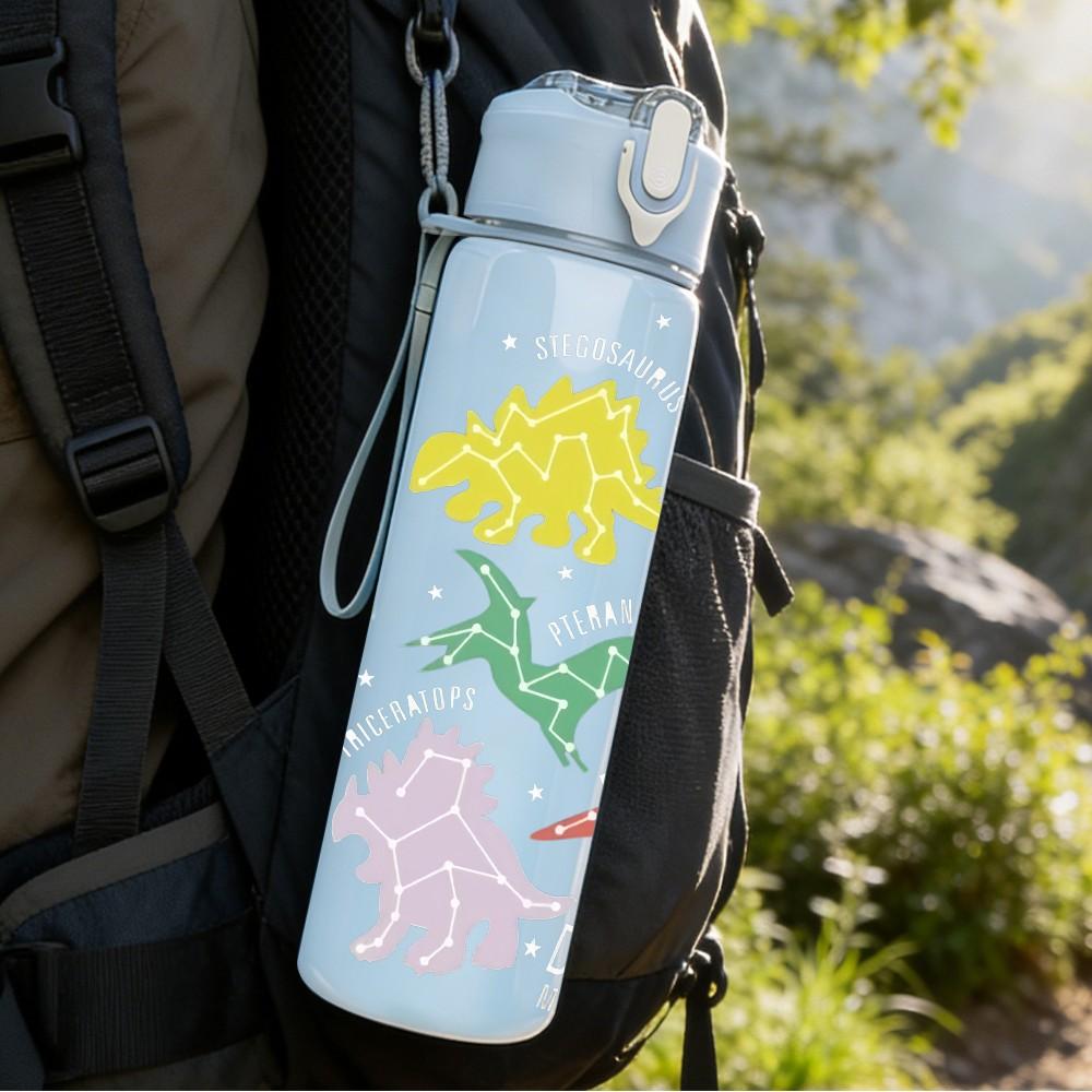 1PC Dinosaur Silhouette Floral Art Print 750ml Color Plastic Sports Water Bottle Leakproof Flip Straw Lid Suitable for Sports Office Home Use