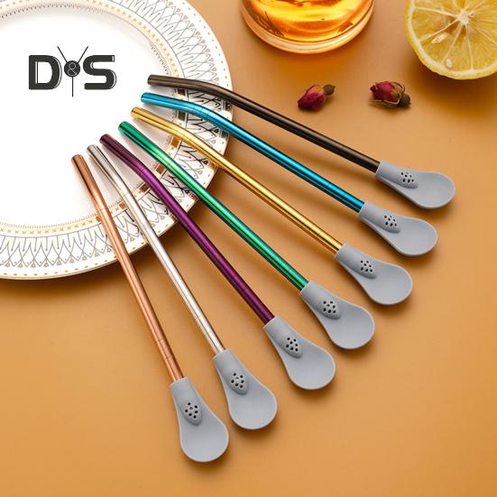 Lžička s brčkem, opakovaně použitelná, odnímatelná, filtrační lžička z nerezové oceli na volné listy, brčko