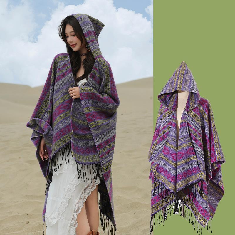 

Одежда для путешествий Туризм Этнический стиль Полосатая шаль с бахромой Накидка женская Тибет Цинхайская пастбищная женская 130*150CM