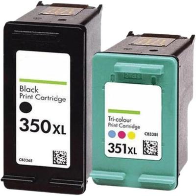 Pack of 2 Compatible HP 350-351 XL Black &; Color for DeskJet, OfficeJet & Printers; PhotoSmart HP
