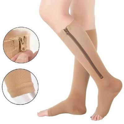 Zipper Compression Socks For Running, Open-Toe Anti-Slip Calf Support Socks With Adjustable Straps For Sports Recovery