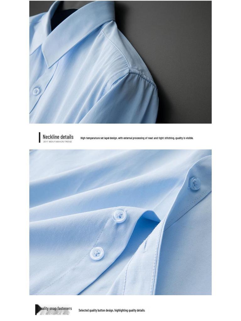 Men's Professional Slim Fit Long Sleeve Shirt - Iron-Free, Solid Color, High-End Workwear for Spring, Summer, and Autumn.
